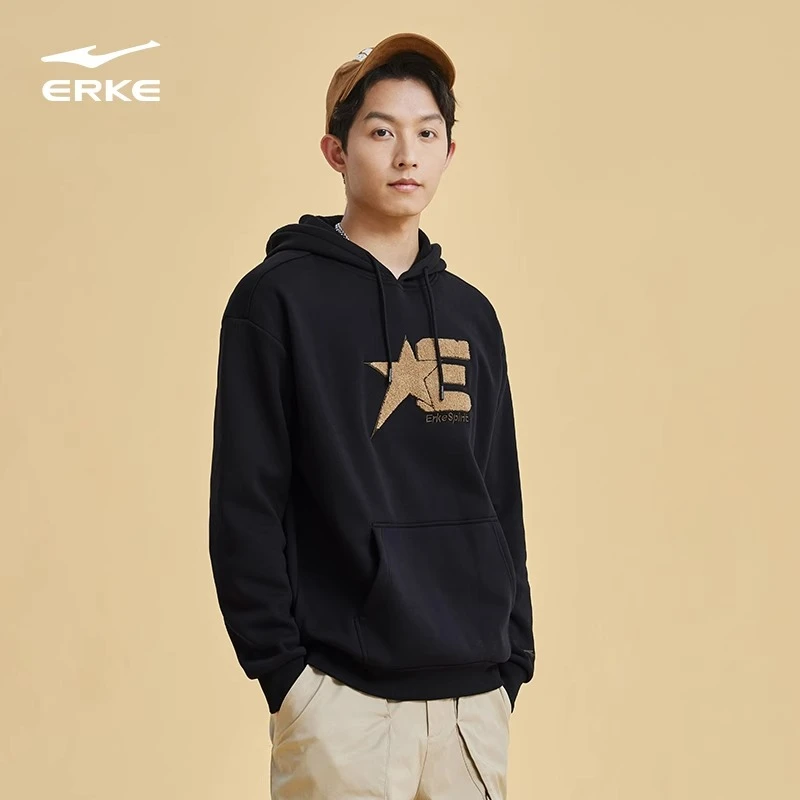【自播】鸿星尔克男子秋冬运动帽衫宽松休闲复古连帽星星卫衣上衣