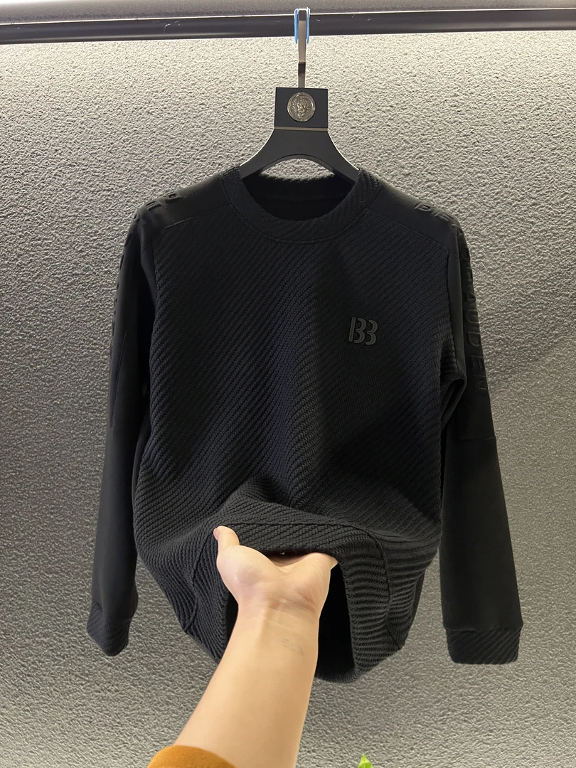 2024秋冬新款爆款男士长袖针织字母时尚百搭高定轻奢印花圆领加绒