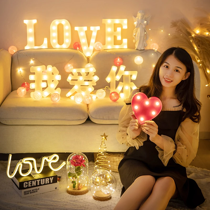 情人节数字字母灯装饰网红房间灯饰表白求婚创意道具用品场景布置