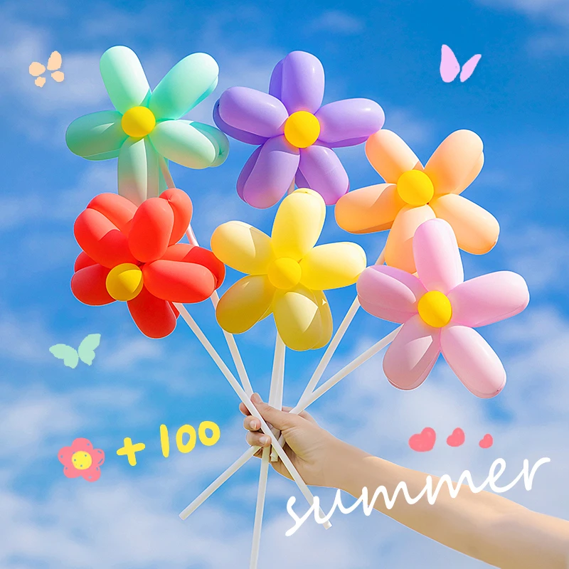 小雏菊花朵气球长条手持棒春游野餐儿童宝宝生日布置户外拍照装饰
