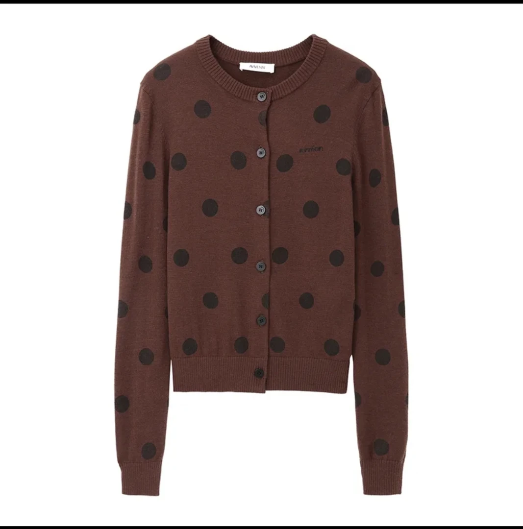 AVVENN｜咖色波点开衫90106543