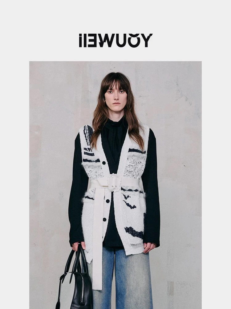 有尾｜海军风蕾丝拼接钩针腰带马甲36244