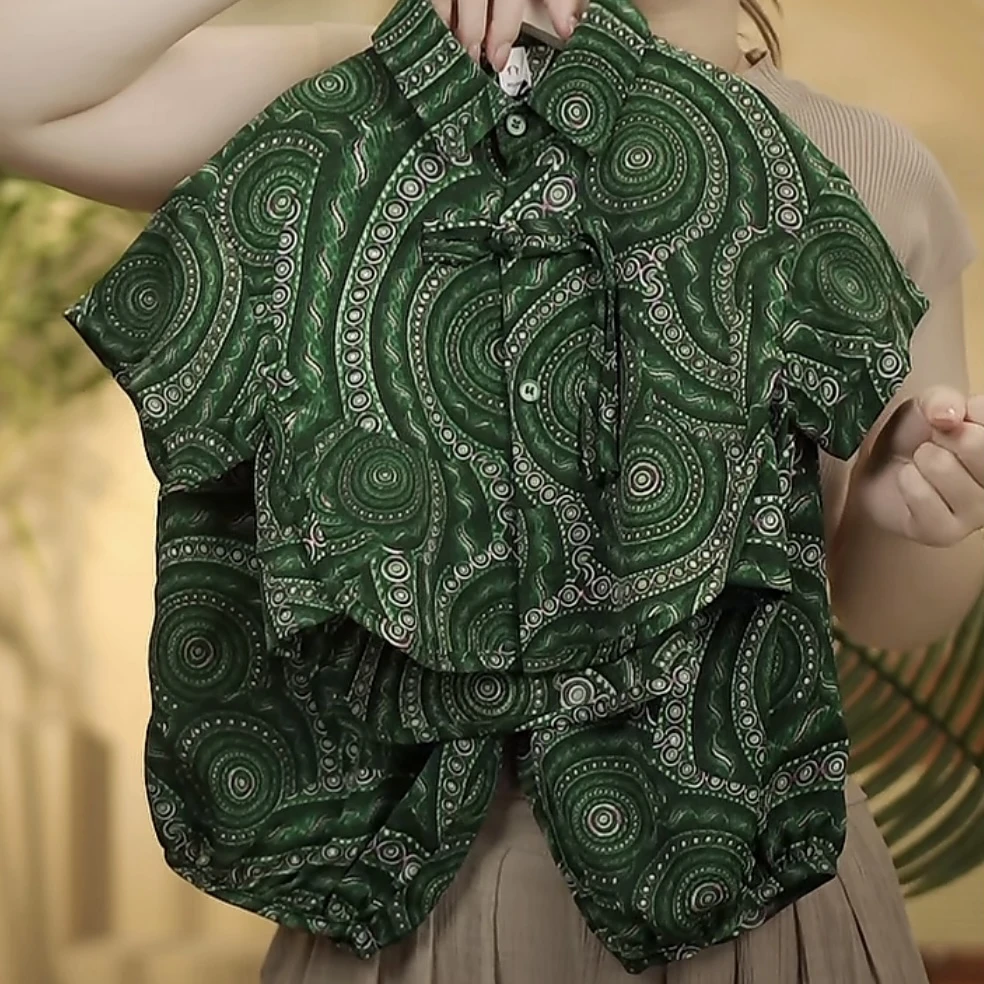 ZBAO原创设计儿童新款洋气潮流宽松短袖套装织里春夏童装35727