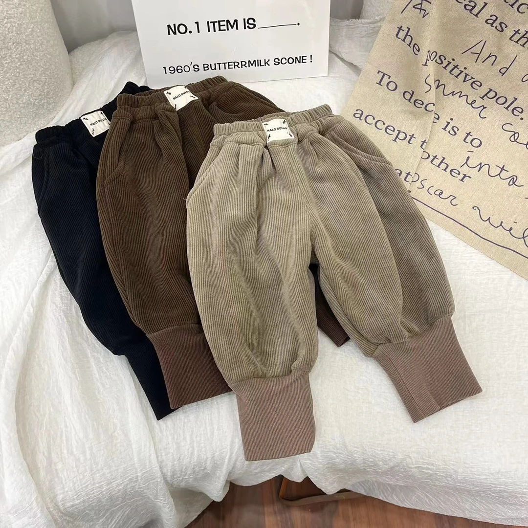 宝宝加绒裤2023韩版冬季加绒加厚收脚裤男孩洋气春秋休闲裤