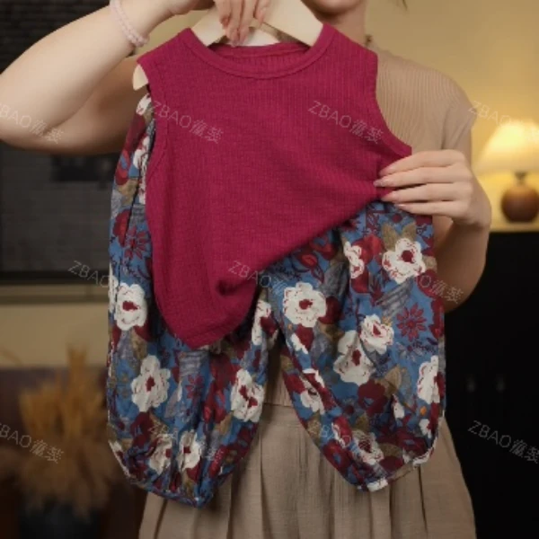 ZBAO原创夏季儿童T恤无袖纯色宽松百搭ins夏款复古套装21050