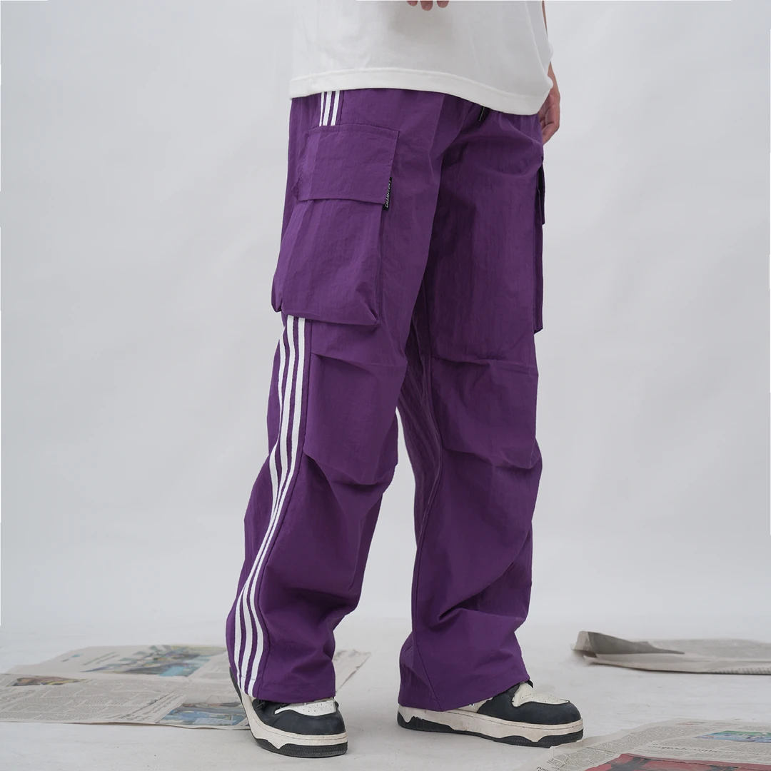 2350大码男装夏季休闲直筒潮流户外百搭情侣拼接春夏多口袋裤子