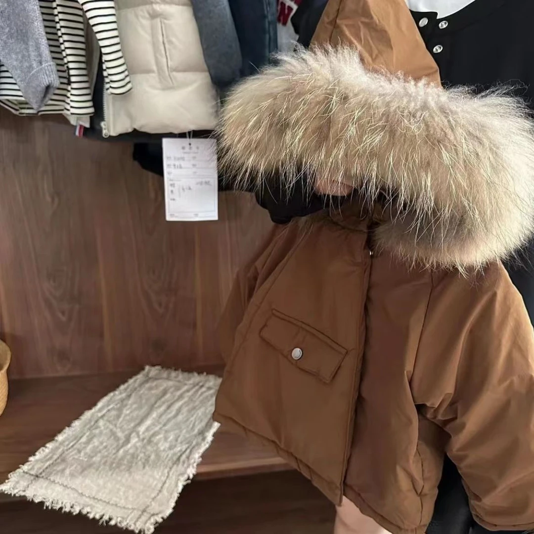 儿童棉衣冬季新品男女童大毛领连帽上衣宝宝个性棉服外套洋气