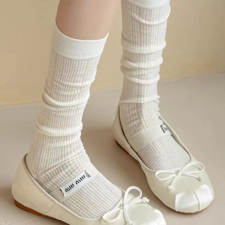 芭蕾风袜子女夏季白色堆堆袜中筒袜网眼长筒袜小腿袜女