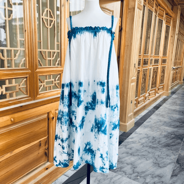 【大理喜洲美物】新款扎染蓝白云朵夏季吊带裙