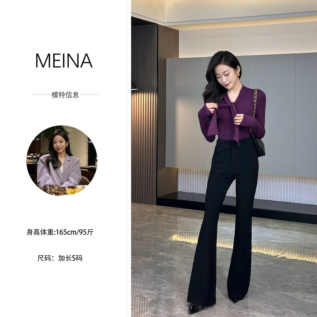 MN【深秋序曲】纯欲风软糯修身V领长袖针织衫女装丝巾绑带套头上衣