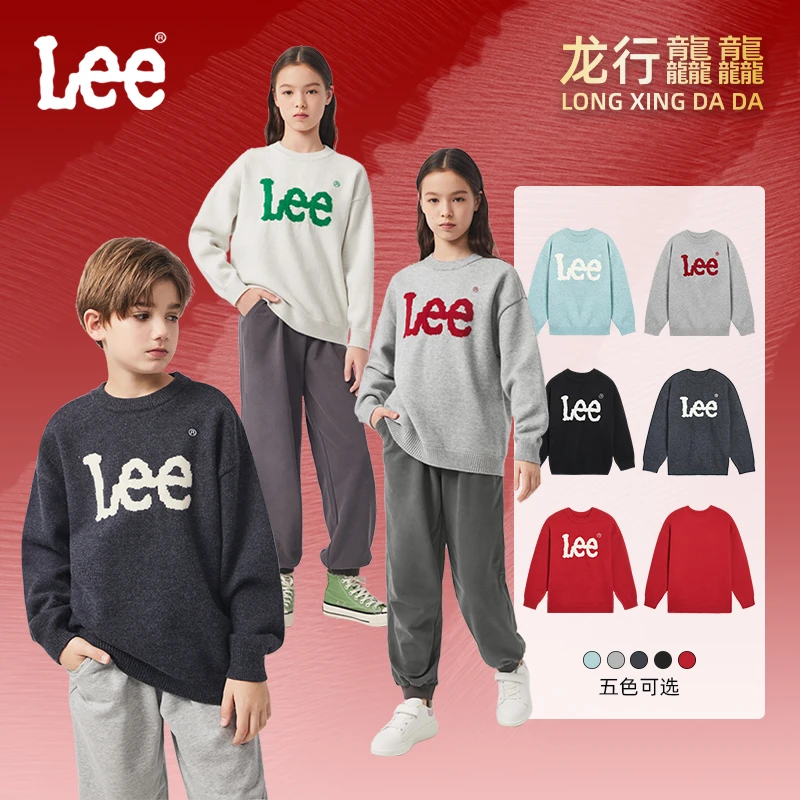 Lee童装毛衣秋冬款潮牌字母时髦针织套头圆领长袖LK3X2FUT0201