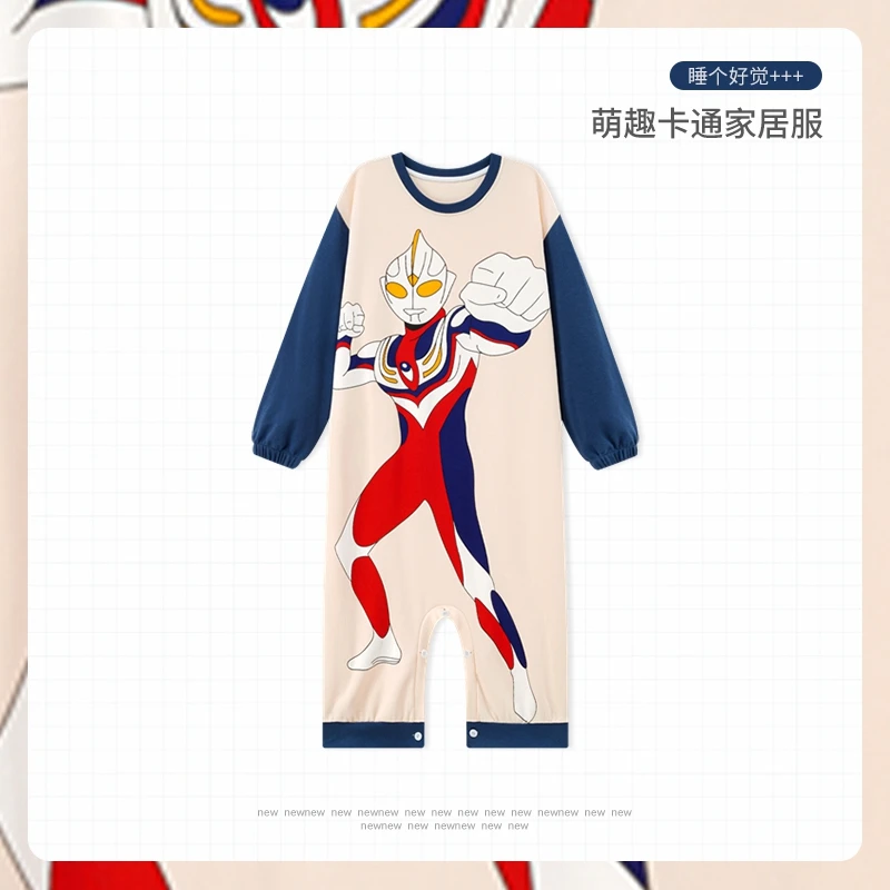男童长袖连体睡袋儿童秋季连体衣男孩中大童奥特曼家居服睡衣宝宝