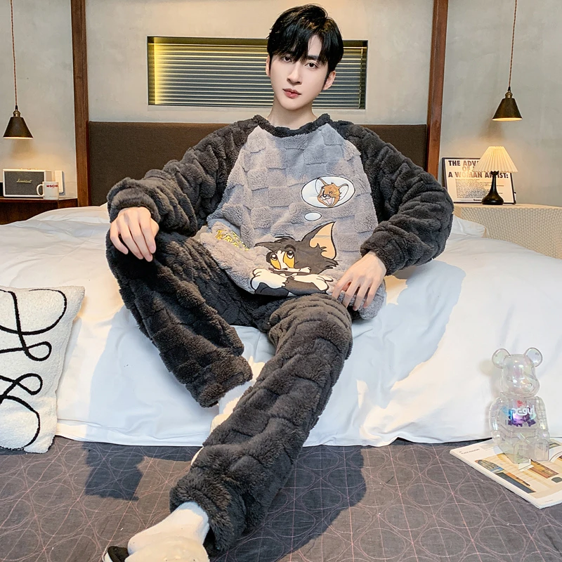 珊瑚绒睡衣男冬季加厚加绒保暖2025新款秋冬法兰绒大码家居服套装