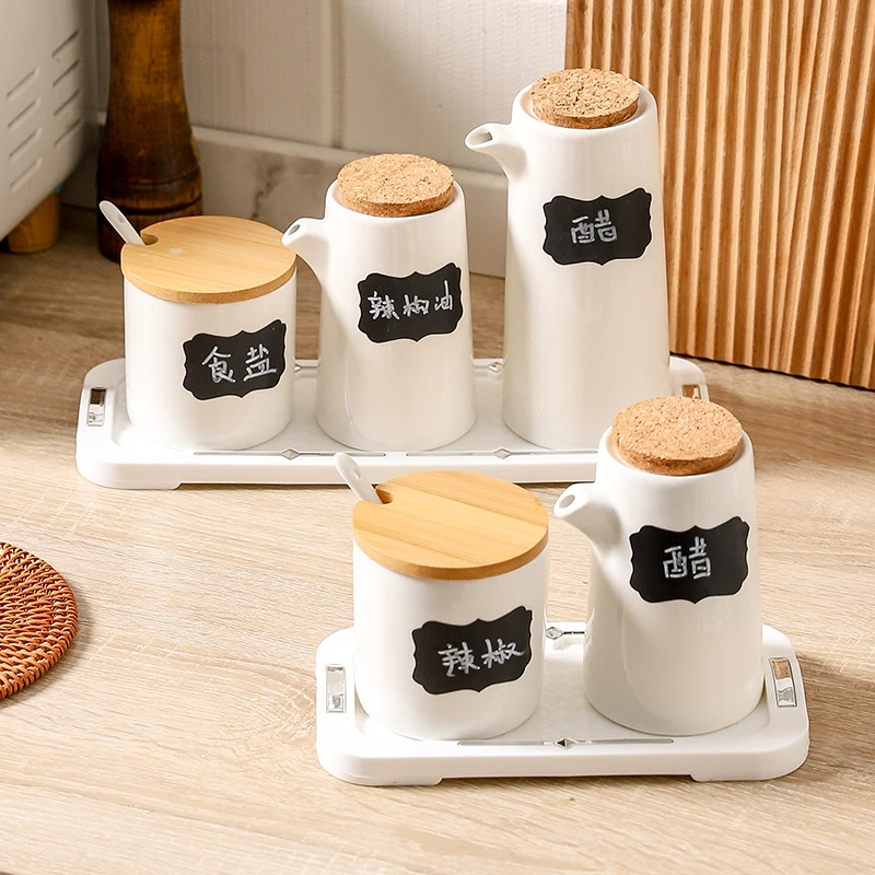 陶瓷调料盒醋壶组合套装家用盐糖辣椒油餐厅餐桌调味料调味罐商用