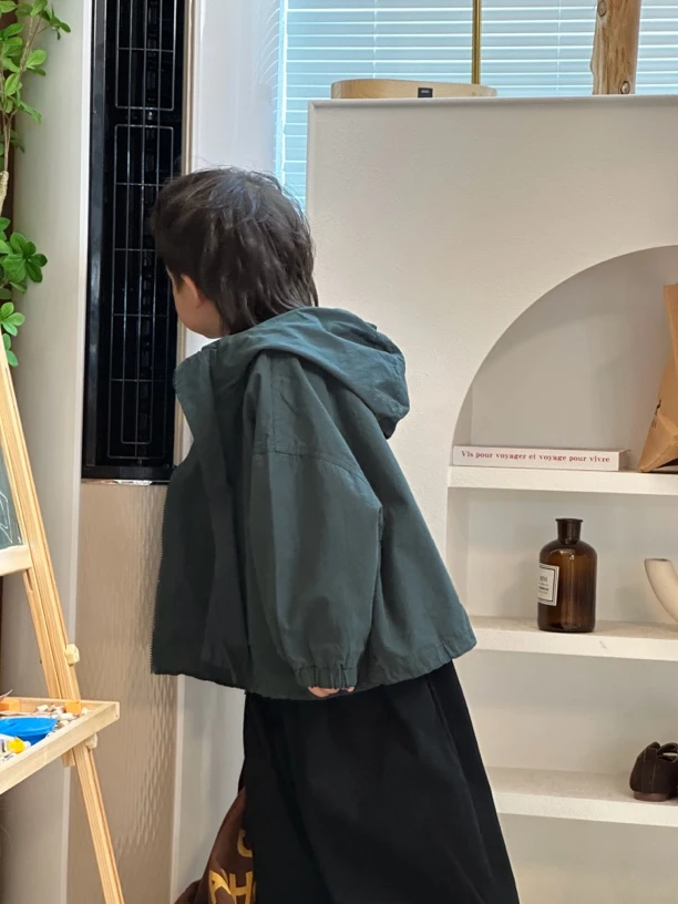 2024左左家秋款韩系儿童复古连帽开衫短款外套