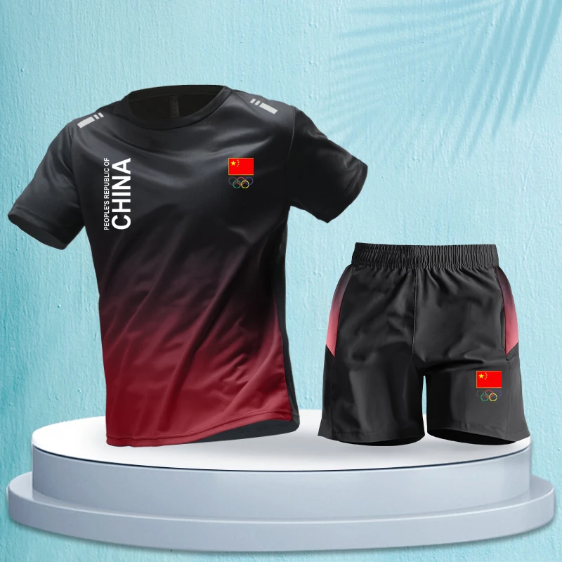 中国China速干短袖运动服男女夏季田径体育跑步训练服套装定制