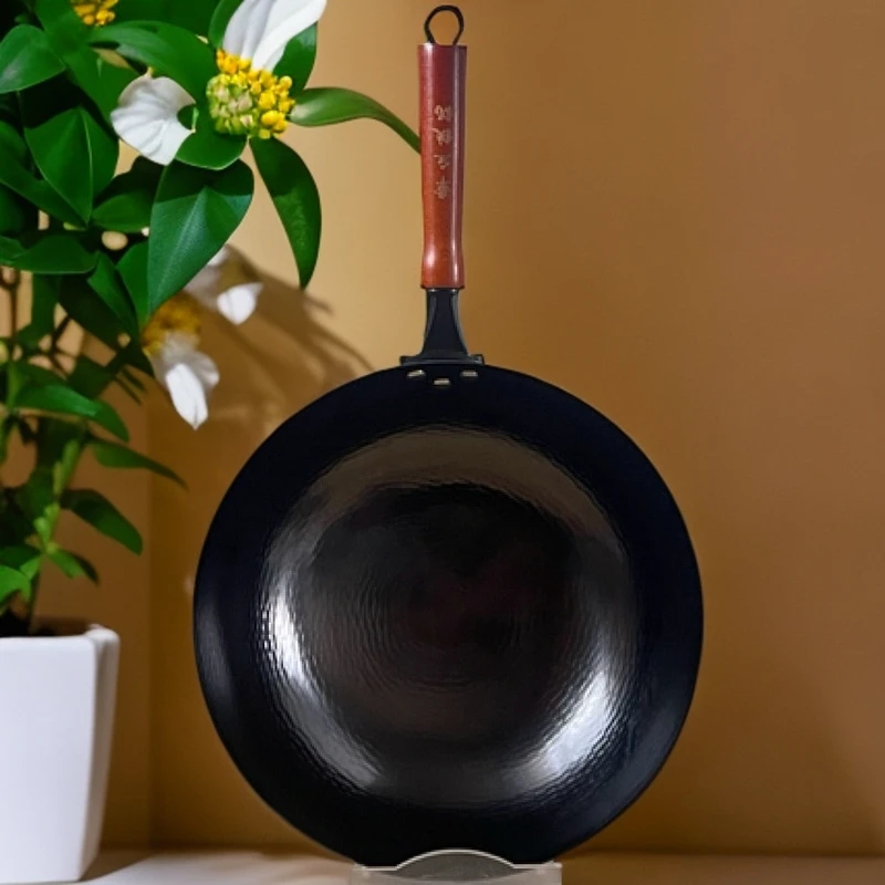 正宗章丘手工铁锅【古法横纹镜面黑锅】无涂层少油烟不粘锅家用炒锅