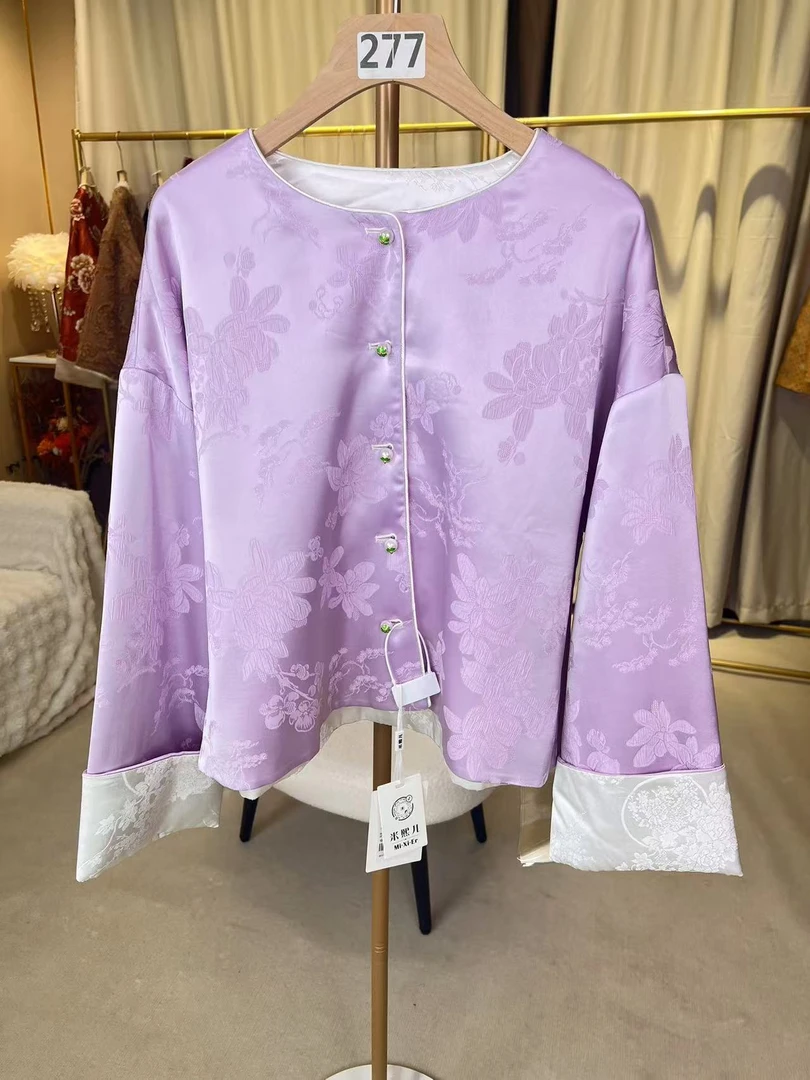 【小苍蓝】两面穿真丝醋酸冠乐绉轻薄棉服女款秋冬桑蚕丝新中式国风