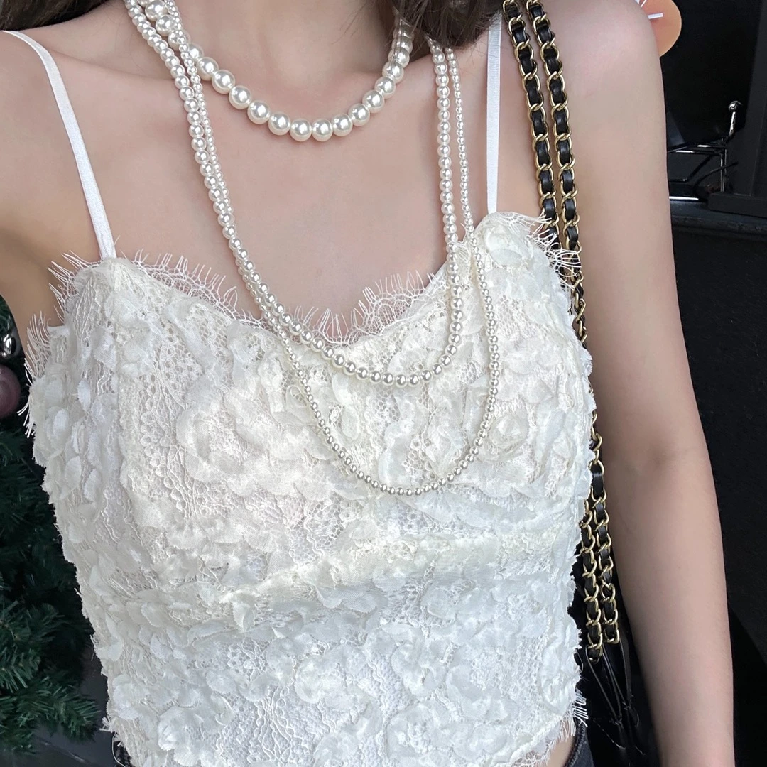 【蕾丝吊带背心】设计感修身百搭立体花朵蕾丝吊带衫 242030