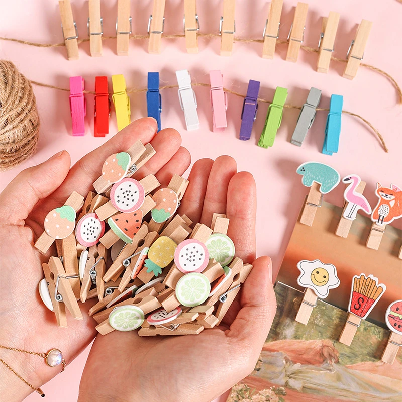 彩色照片夹可爱挂照片墙木夹子幼儿园教室相册装饰小木夹挂绳套装