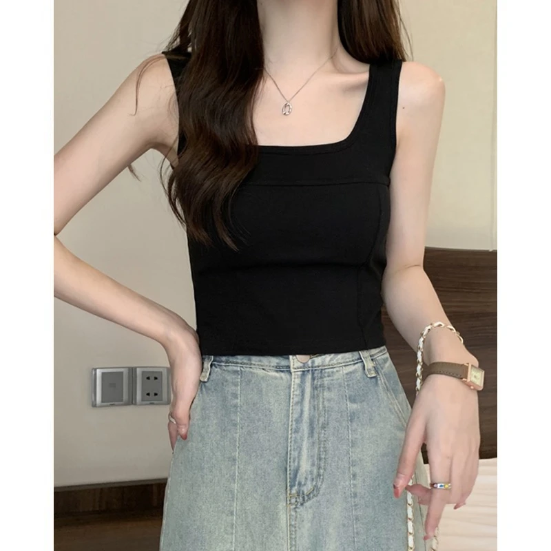 韩版纯色百搭吊带背心女带胸垫外搭内穿无袖修身显瘦打底美背上衣