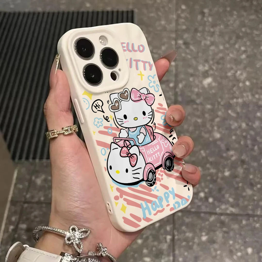 开车凯蒂褶皱纹手机壳适用苹果16防摔iPhone15promax磨砂15创意14