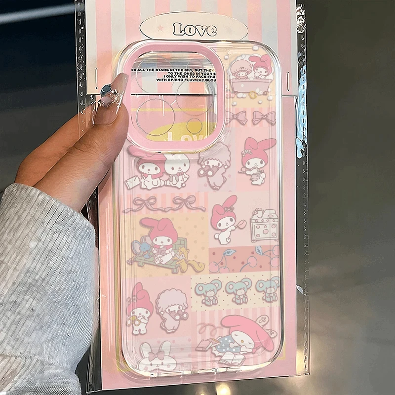 可爱美乐蒂插画适用苹果16pro手机壳新款iphone15可爱14/13透明12