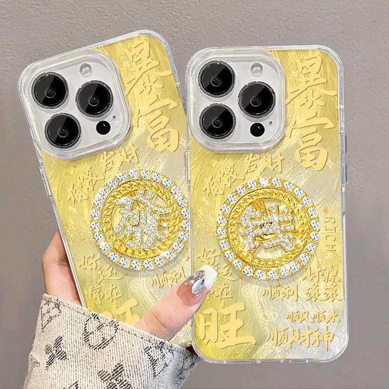 金色暴富转盘适用苹果iphone16防摔14手机壳华为小米oppo荣耀羽纱