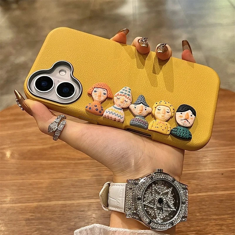 高端趣味小公仔适用苹果16promax防摔15高级14大孔13手机壳12高级