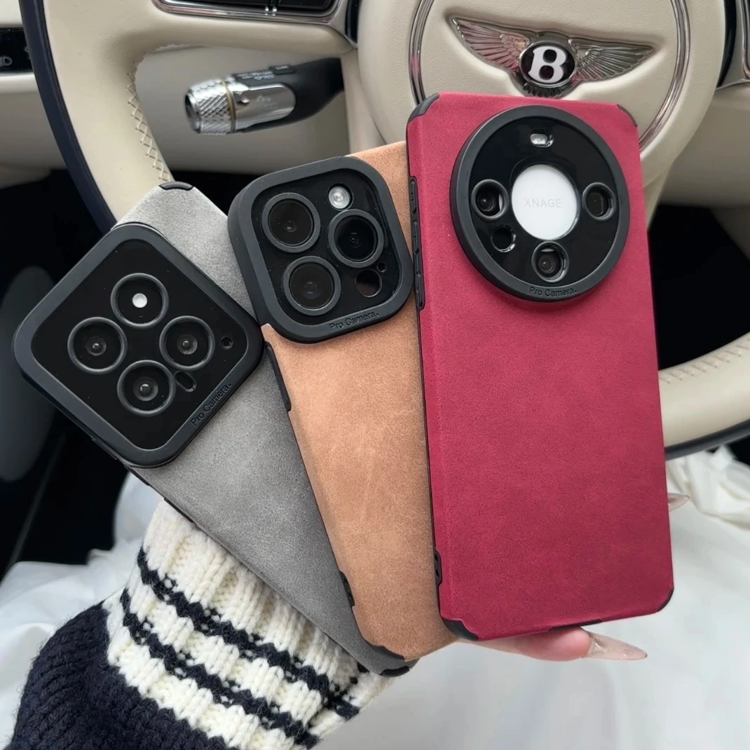 秋冬安可拉红翻毛皮适用iPhone16苹果15pro手机壳华为vivoppo小米