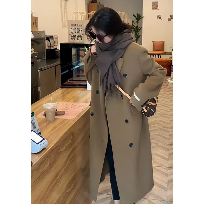 驼色赫本风西装呢子大衣女高级感秋冬季新款羽绒内胆加厚毛呢外套