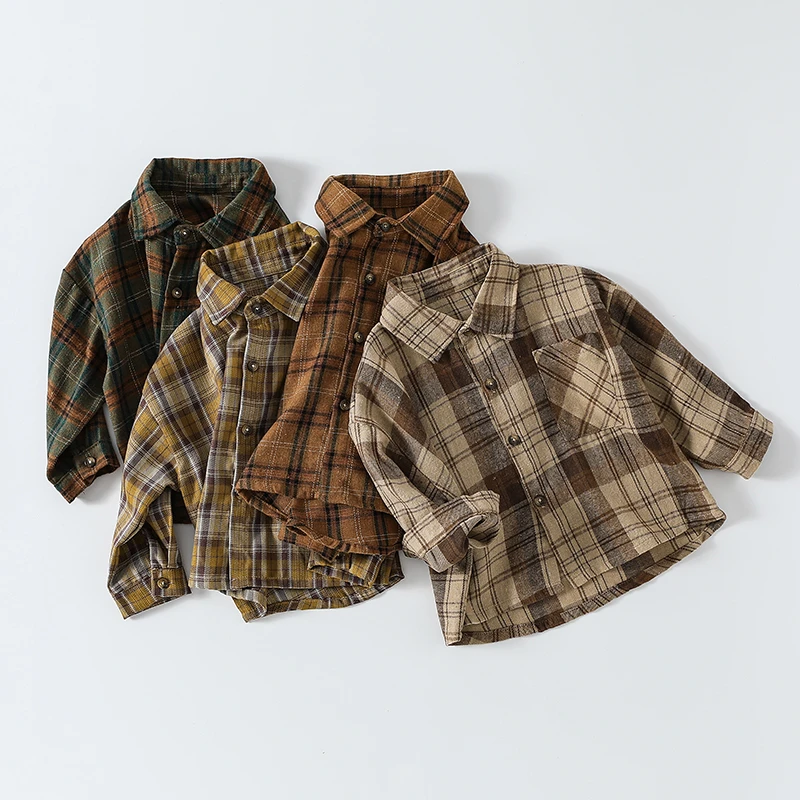 衬衣控~格子衬衫合集~磨毛韩春秋儿童长袖洋气男女潮宝休闲外套森
