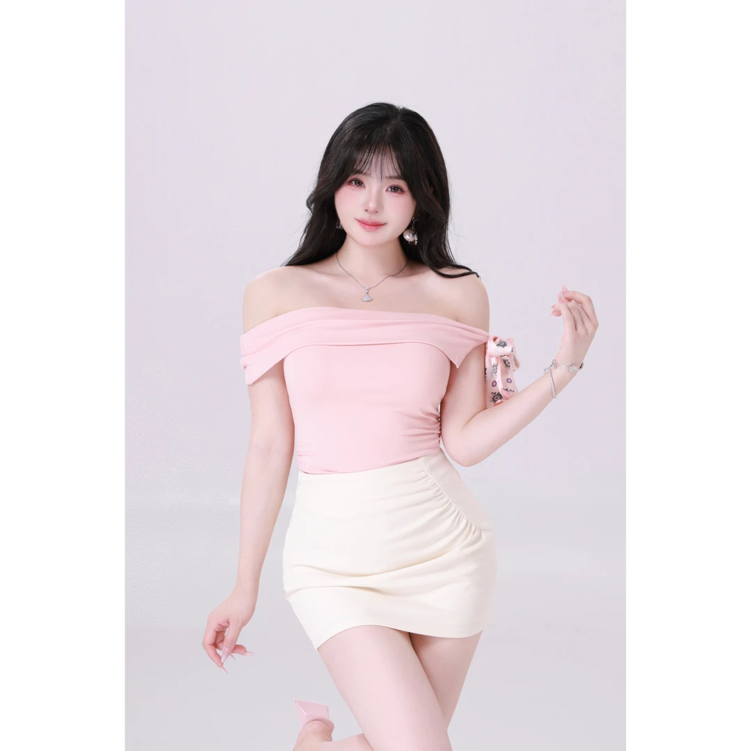 清清MengFairy 【时髦精】一字肩设计感气质修身上衣3214M