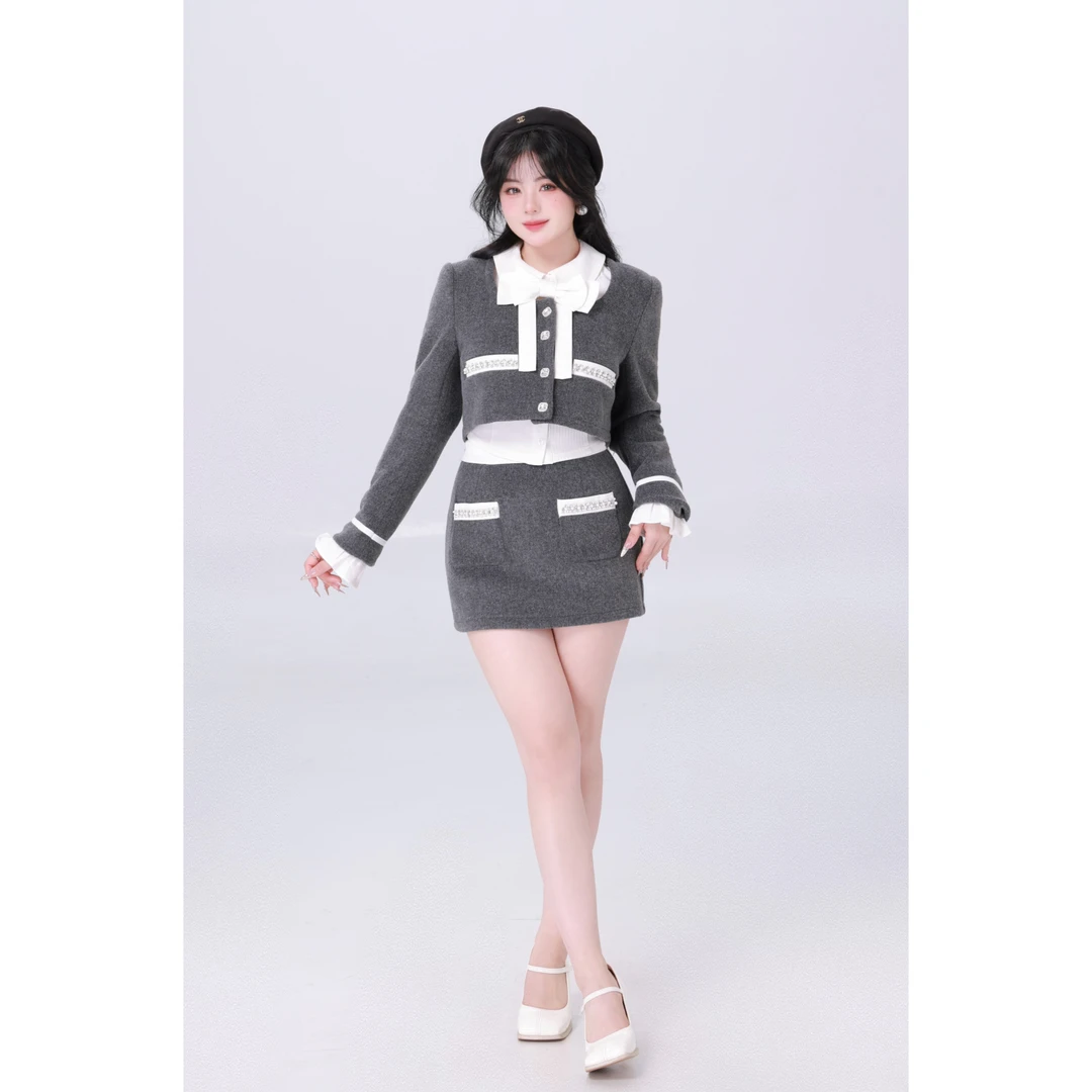 清清MengFairy 【法式名伶】气质小香短外套高腰半身裙套装3566