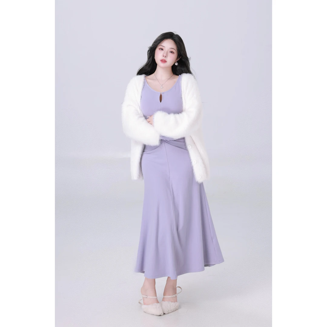 清清MengFairy 【柔暮月光】纯欲温柔气质修身包臀长款连衣裙3922M