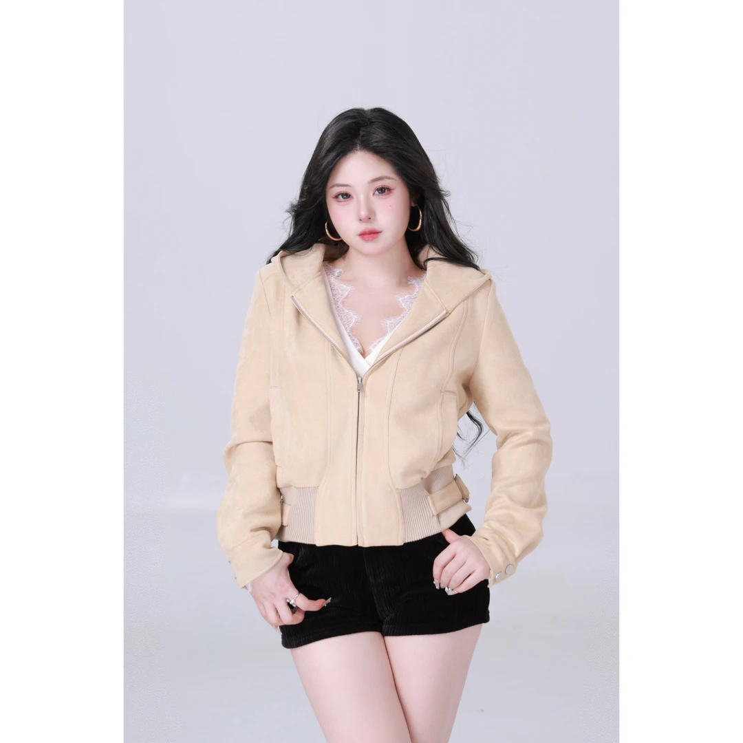 清清MengFairy 【费城酷女】冬季设计感麑%皮%绒空气短外套3896雅丹