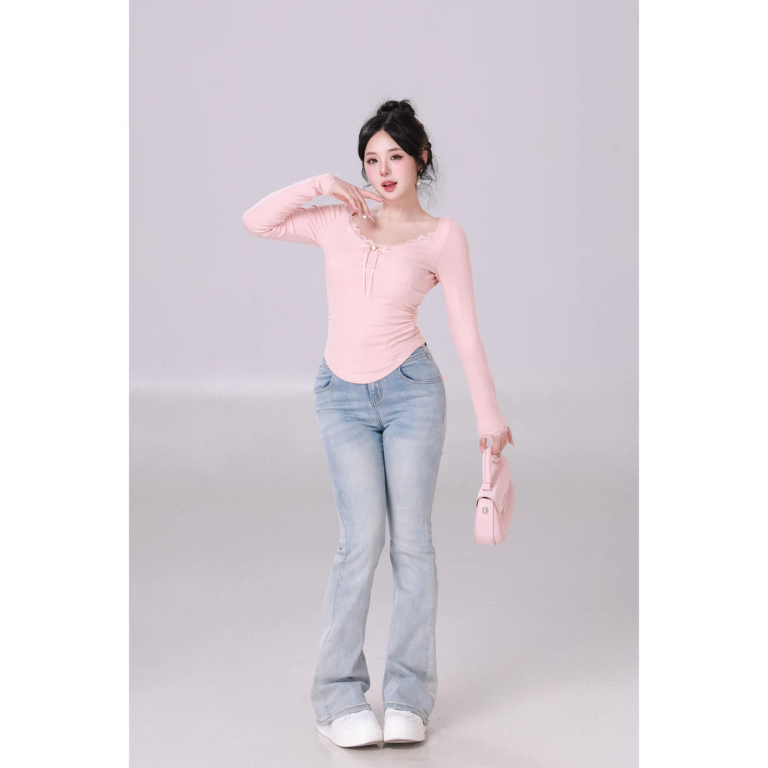 MengFairy 【娇软陷阱】甜美纯欲温柔修身长袖针织上衣4039M雅丹