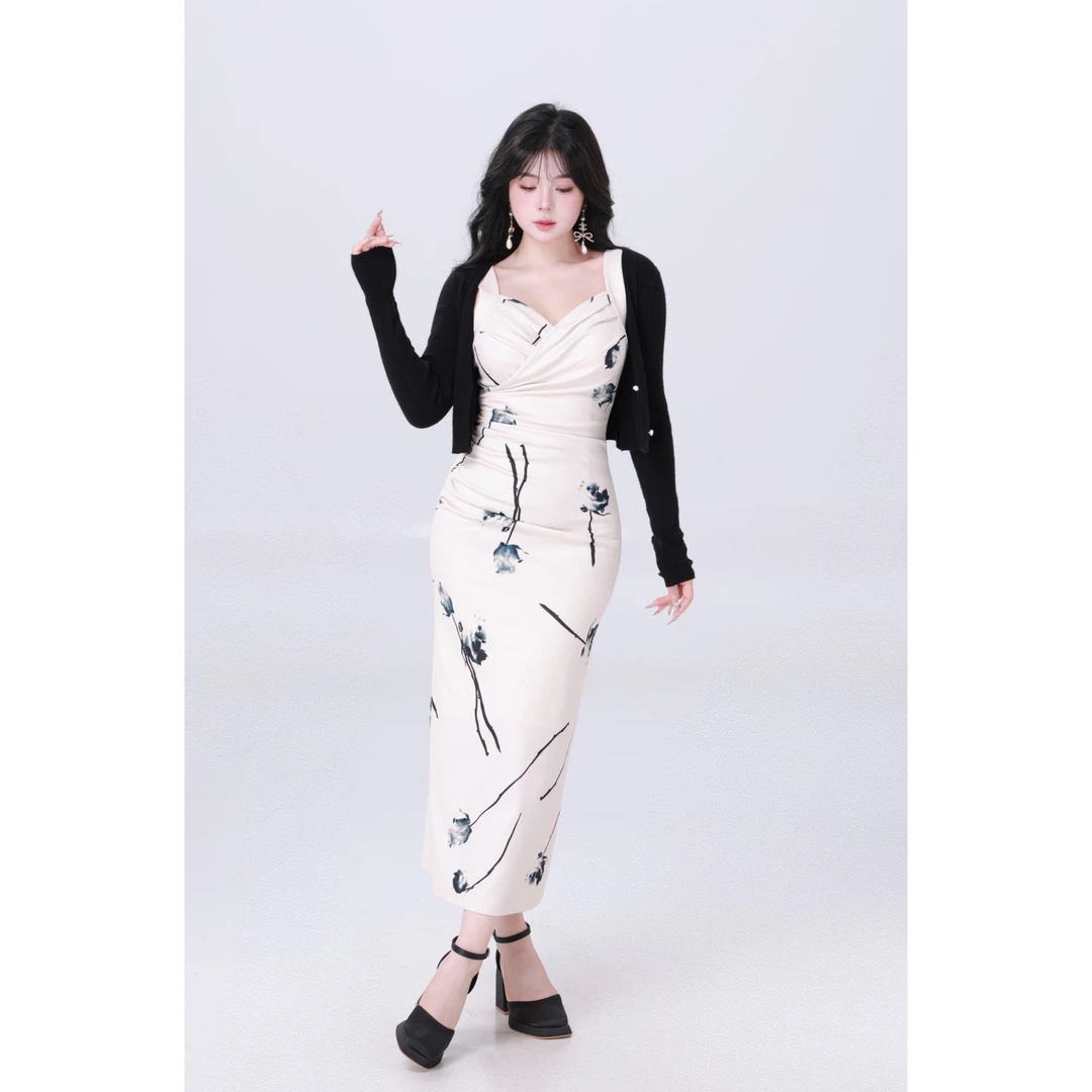 清清MengFairy 【高阶美神】纯欲温柔气质修身包臀长款连衣裙3582M