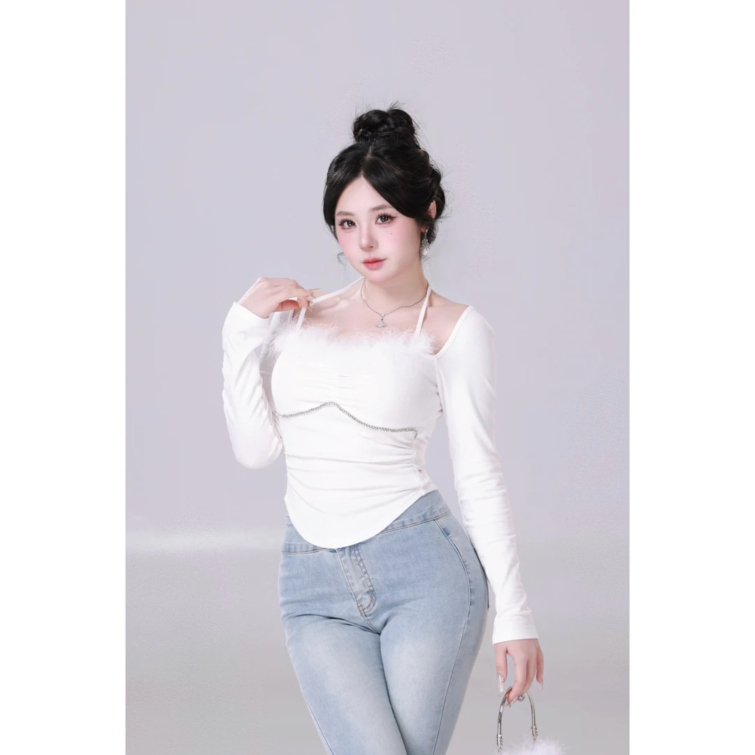 清清MengFairy【绒绒小猫】仙气拼接毛毛纯欲气质百搭修身吊带4032M