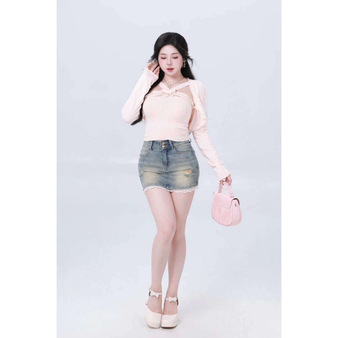 清清MengFairy【纯情美人】纯欲气质吊带上衣开衫外套套装3476M