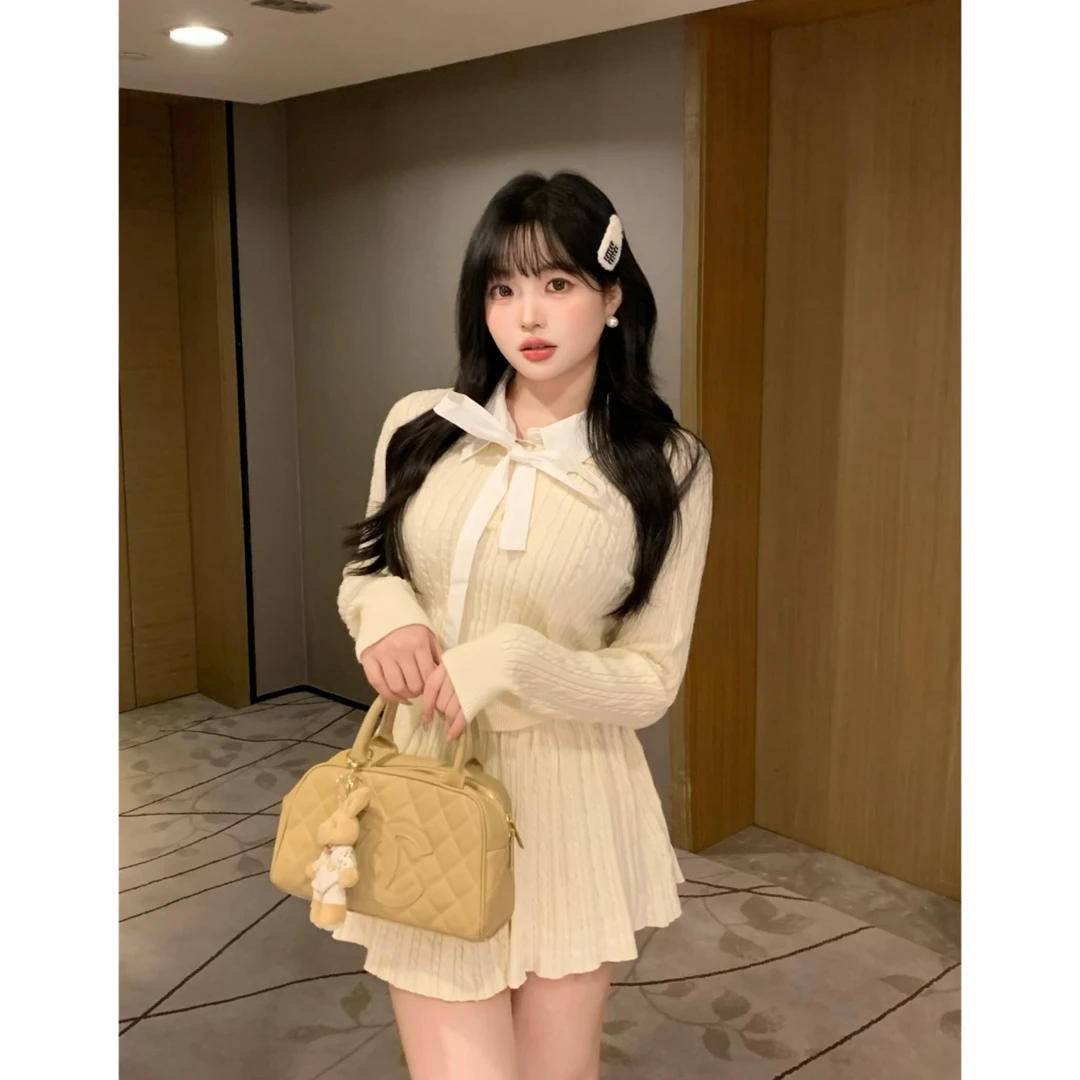 MengFairy【北欧情书 】针织打底毛衣上衣高腰半身裙套装 4015