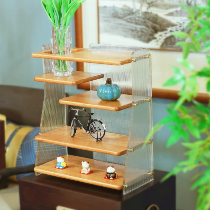 简约亚克力实木杯架收纳置物架桌面阶梯置物架厨房餐桌柜茶杯茶室