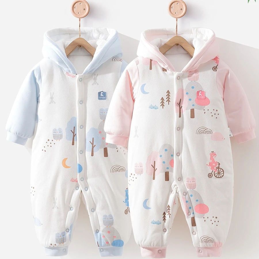 童泰婴儿连体衣男女童宝宝秋冬季棉袄夹棉带帽连体外套棉衣棉服