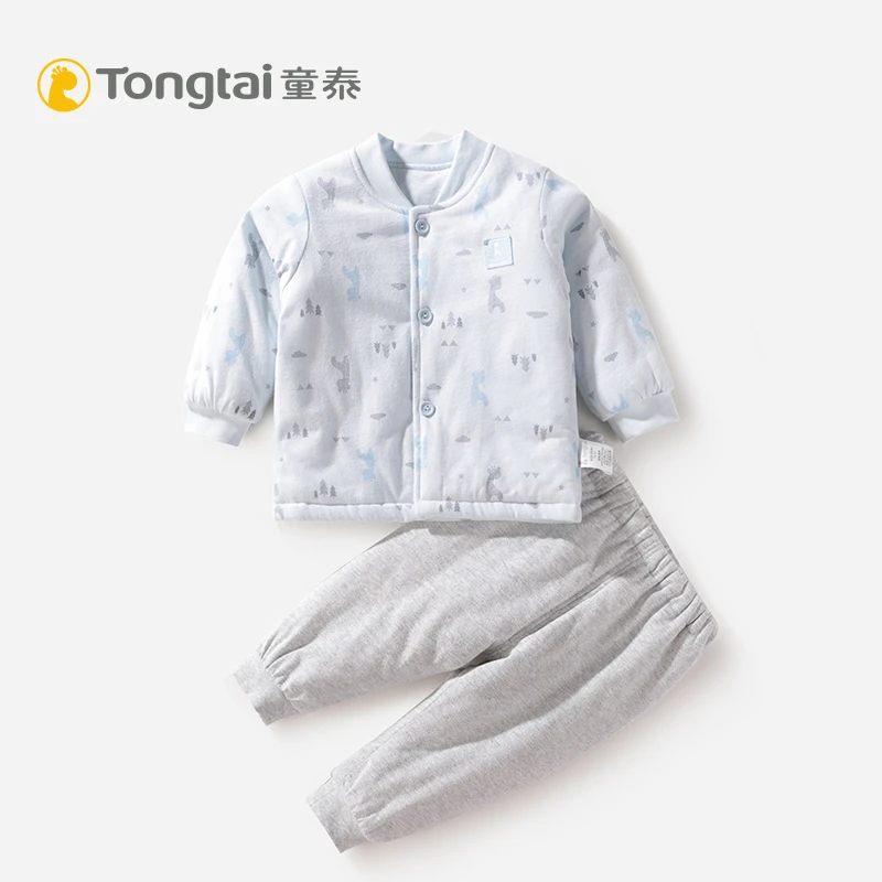 童泰婴儿薄棉衣套装男女童宝宝春秋季纯棉薄夹棉保暖棉服棉袄外套