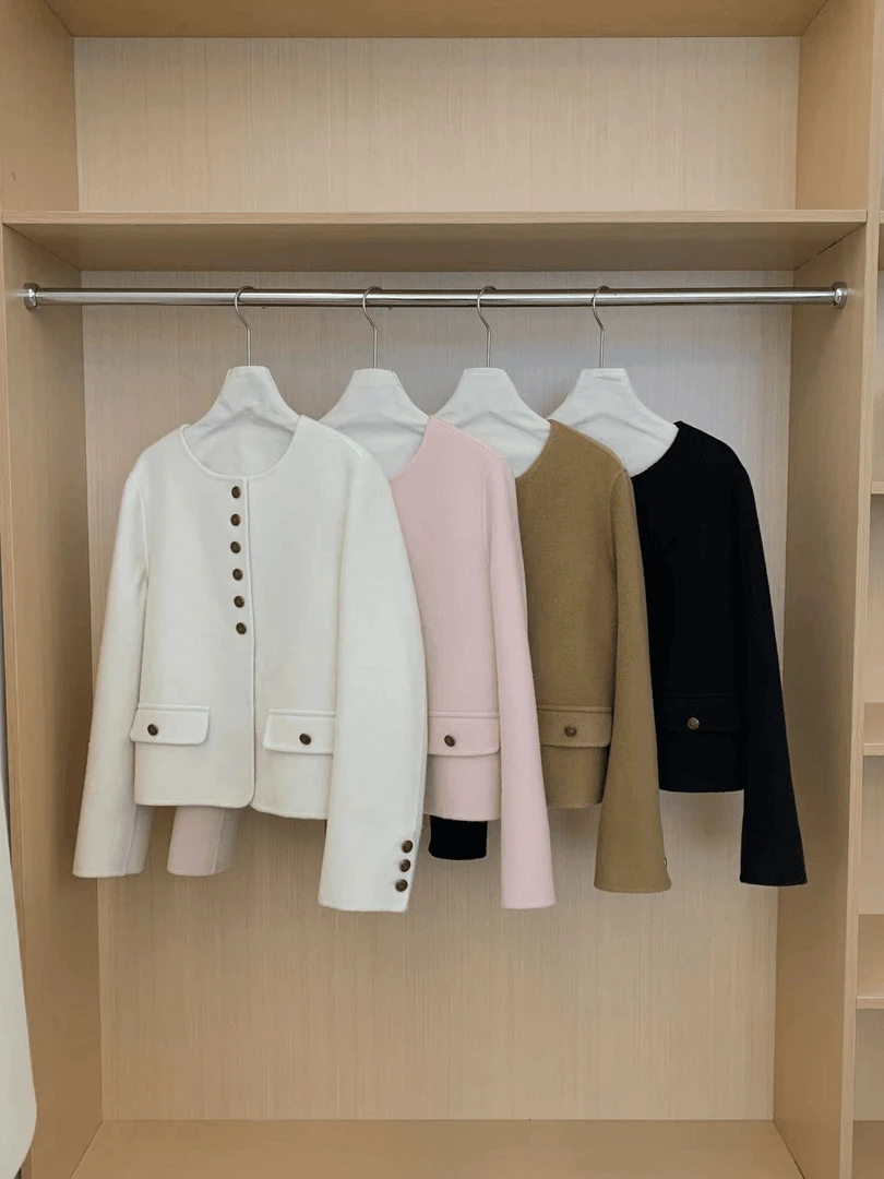 源头工厂双面小香风女秋冬新款撞色时髦高级设计短款外套