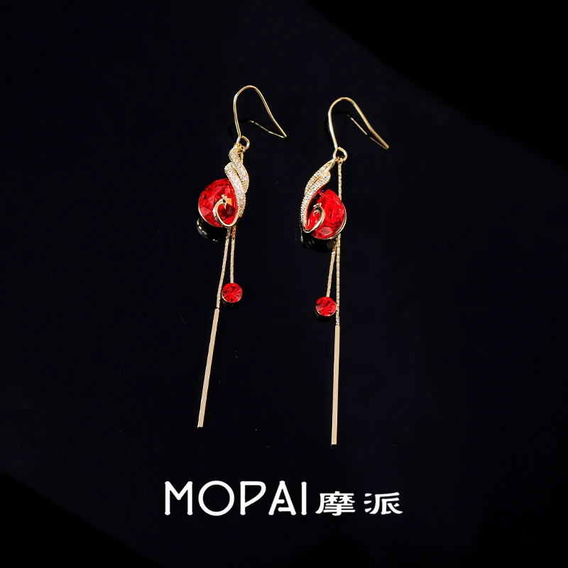 MOPAI/摩派 铜合金合成锆石耳饰 孔雀耳环百搭高级感流苏耳饰