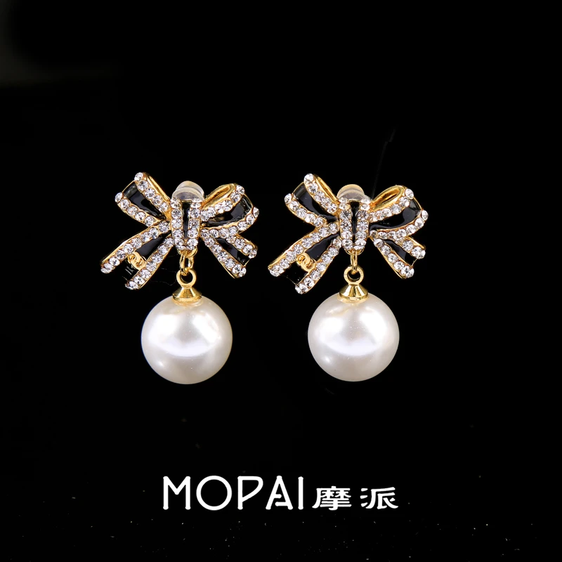 MOPAI/摩派 铜合金仿珍珠耳饰 百搭蝴蝶结耳钉时尚耳环小众耳饰