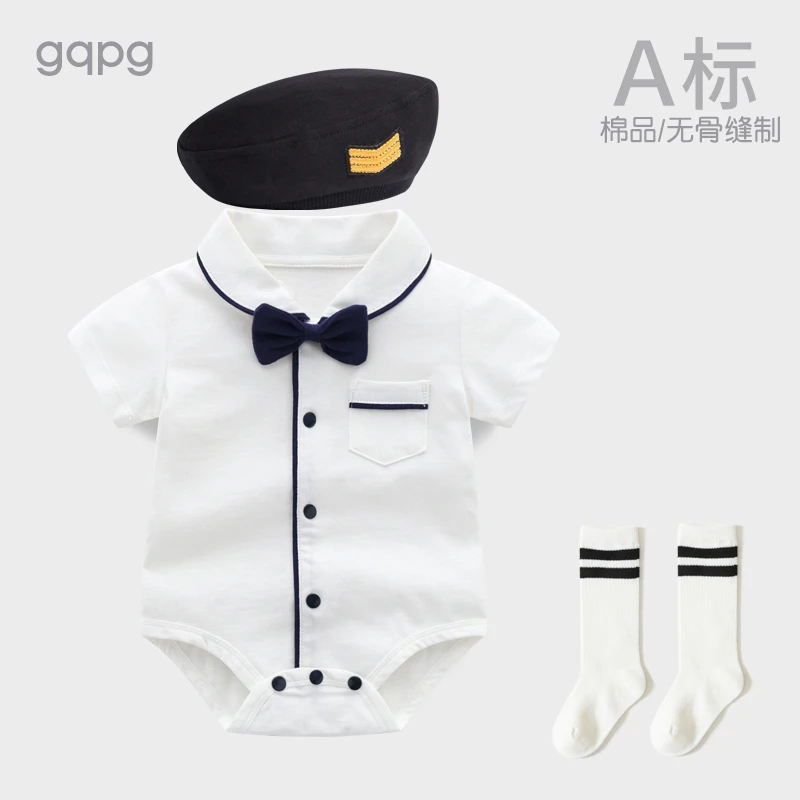 婴儿三角哈衣纯棉夏季薄满月服纯棉男宝宝百天日装周岁连体包屁衣