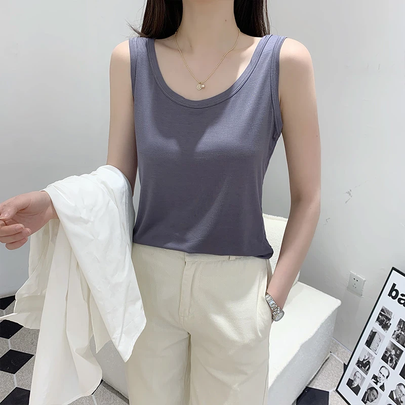 莫代尔吊带白色背心女内搭夏薄款宽松防走光女装大码外穿无袖上衣