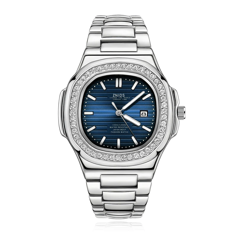 ZNIDS/左尼顿方形镶钻鹦鹉螺蓝色手表男士时尚腕表Z-3304
